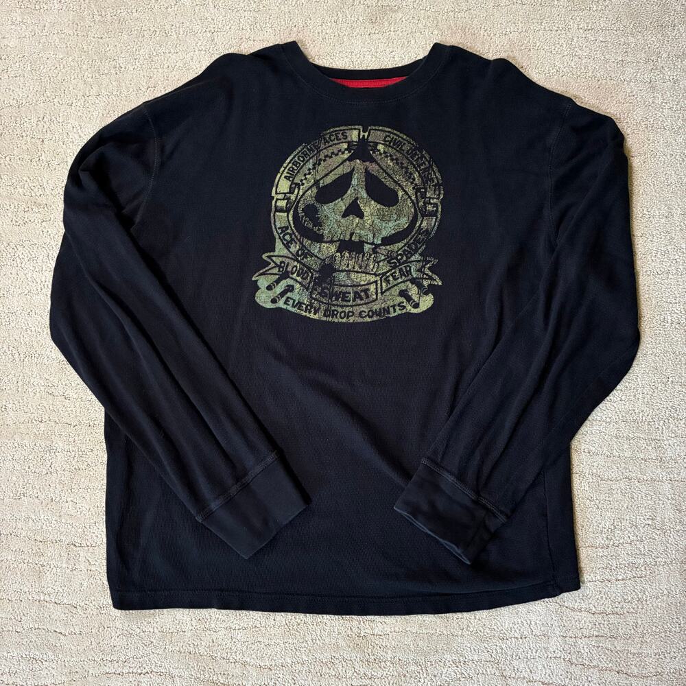 Y2K No Boundaries Men XL Skull Long Sleeve Thermal Organic Cotton Grunge Skater